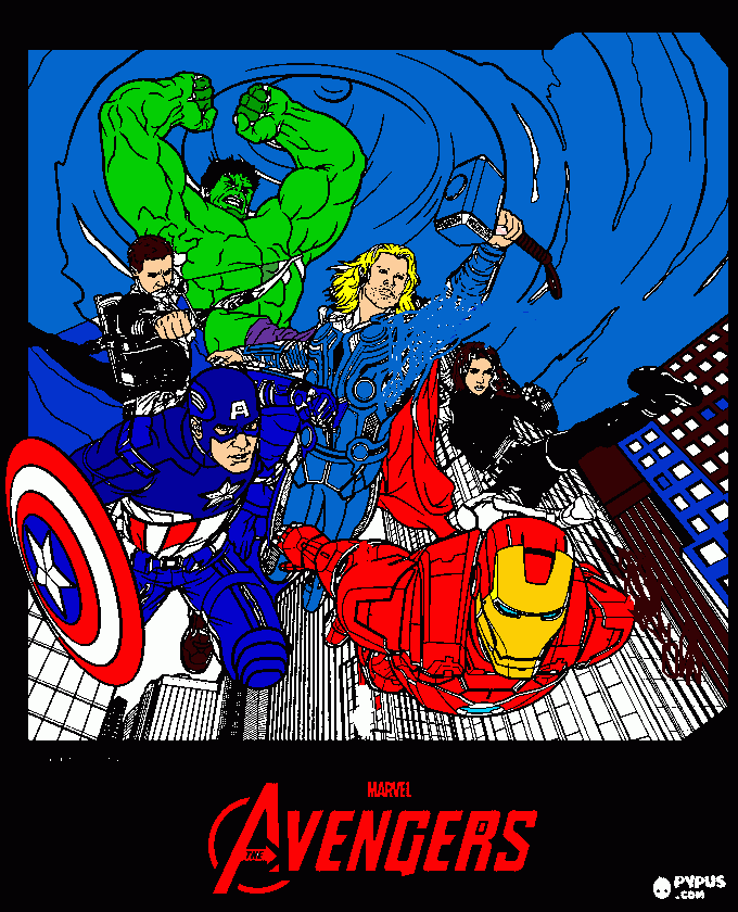 el grupo de superheroes para colorear