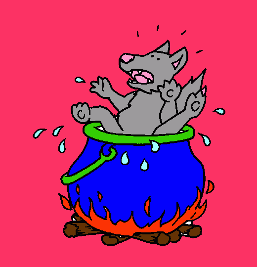 el lobo en la olla quemandose el bote para colorear