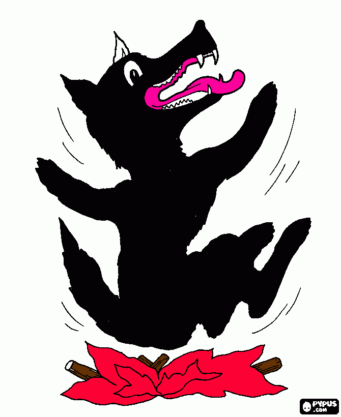 EL LOBO SE QUEMA Y SALE HUYENDO para colorear