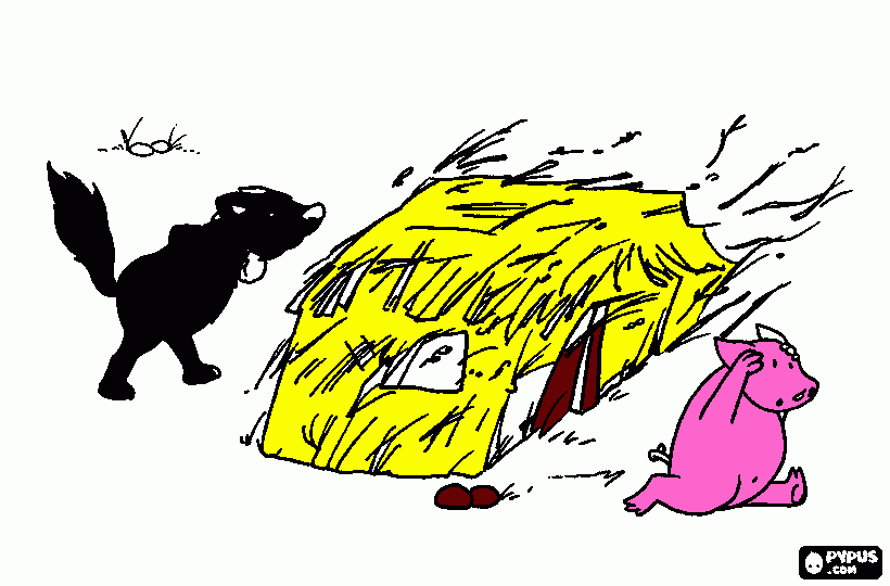 EL LOBO SOPLA EN LA CASITA DE PAJA para colorear