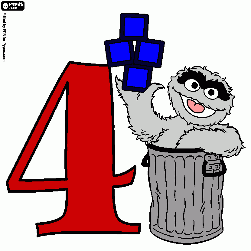 el numero 4 y su cantidad  para colorear
