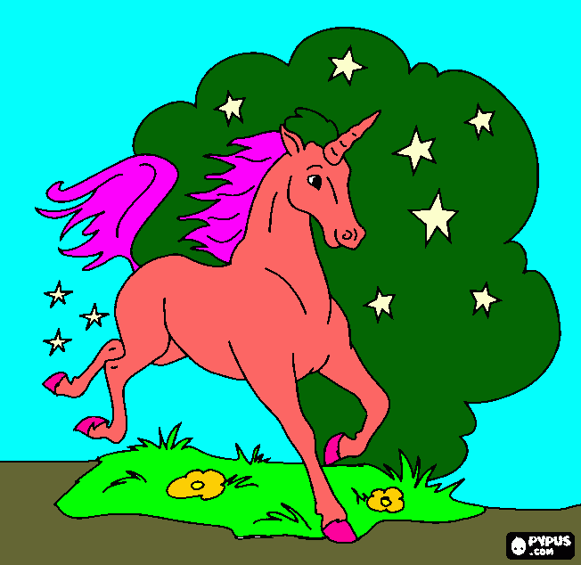 el paisaje con un unicornio para colorear