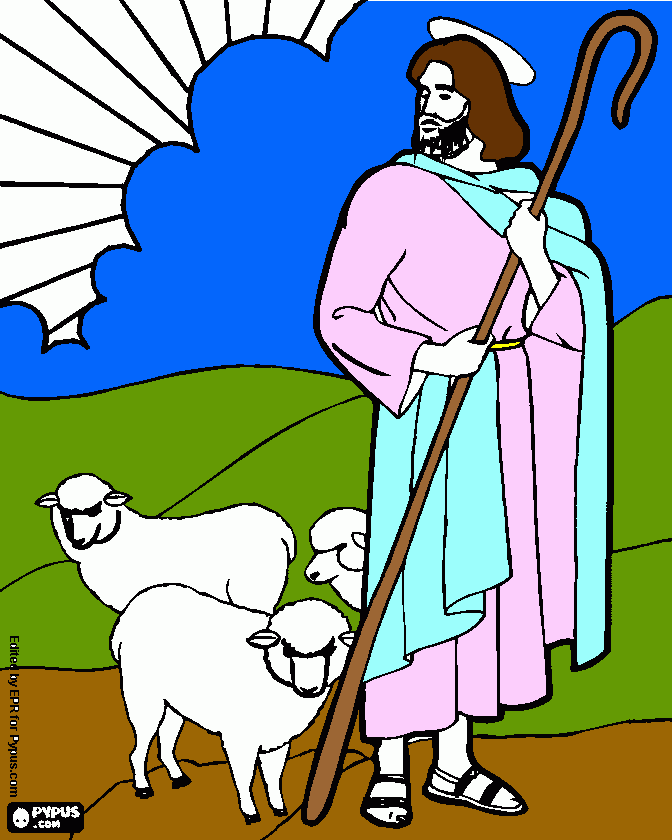 El pastor y sus ovejas para colorear