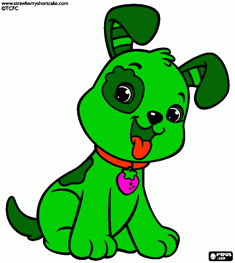 el perro tiene dos berdes con un collar con una fresa rosada para colorear