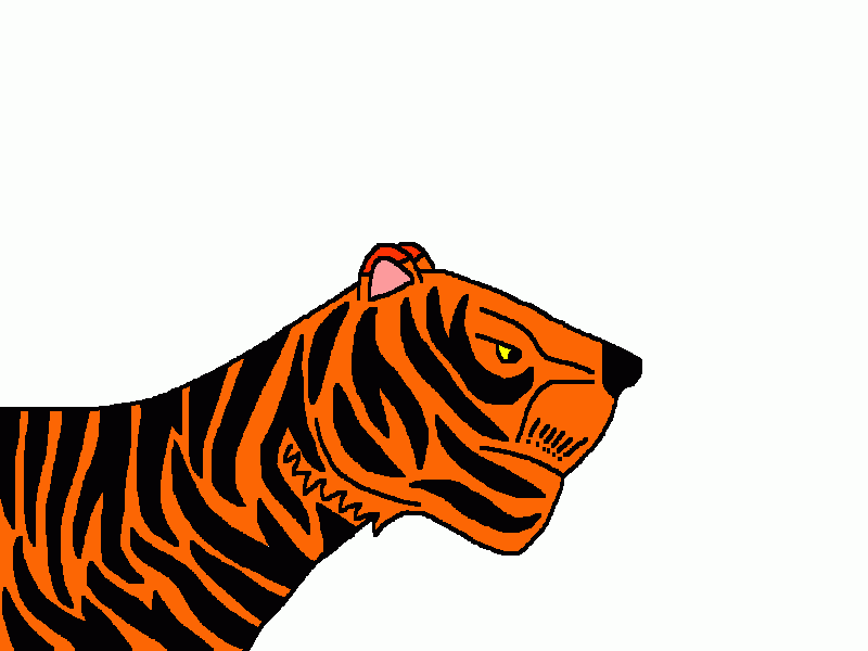 el tigre, visto de perfil, un dibujo coloreado para colorear
