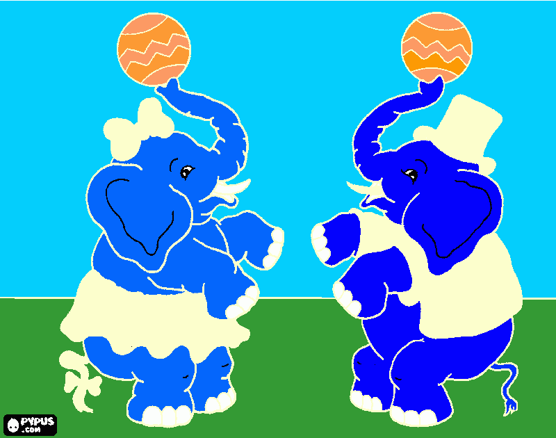 Elefantes jugando a la pelota para colorear