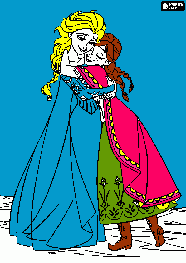 elsa abraza a ana  para colorear