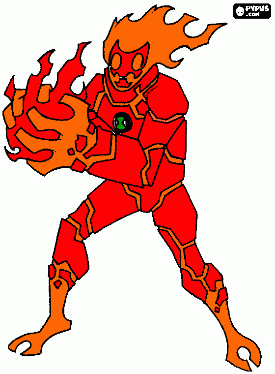es Ben 10 transformado en fuego para colorear