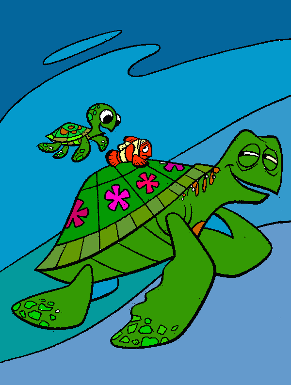 es chiqui, nemo y crush para colorear