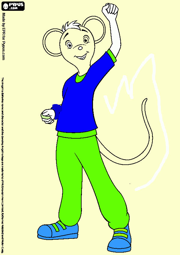 ES DE COLOR AZUL SU CAMISA PANTALON VERDE Y ES UN RATON para colorear