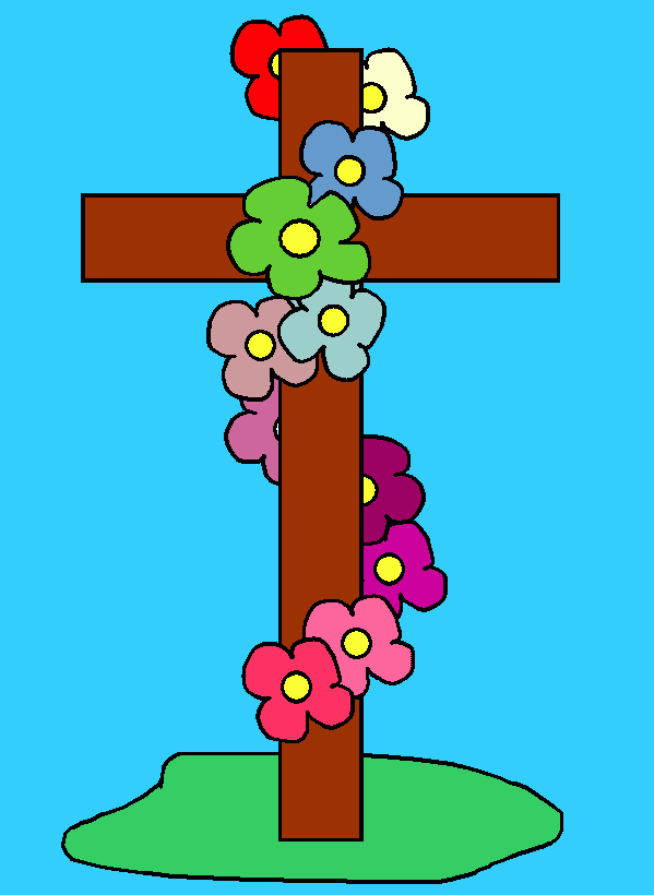 es la cruz de jesus llena de flores para colorear