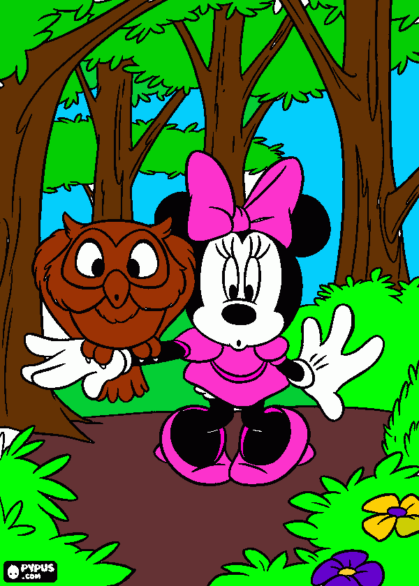 es minnie y un buo el dibujo es llamativo y colorido para colorear