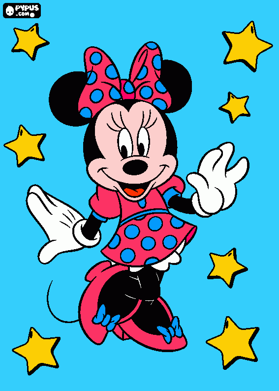 es minnie,su traje es rosa y los lunares azules para colorear