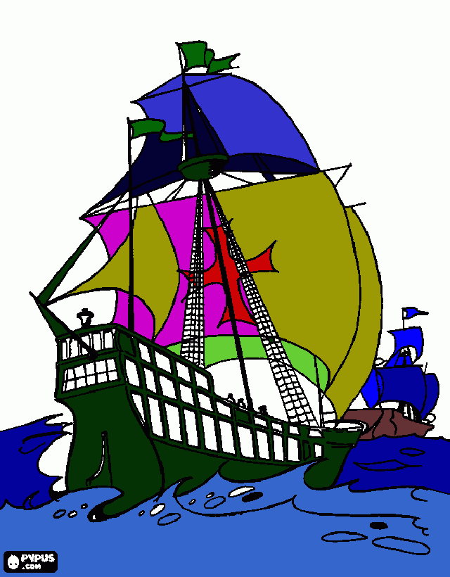 es un barco que refleja el primer de mucchos viajes de colon para colorear