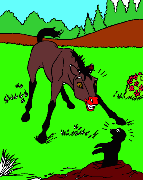 es un caballo de colores esta asustando a un castor para colorear