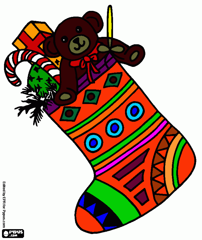 Es un calcetín con regalos para colorear