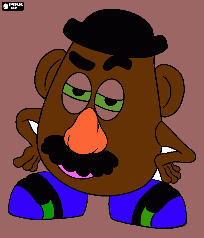 es una cara  de papa con un sombrero negro para colorear