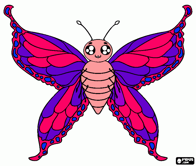 es  una  mariposa   com  color  morado  rosado  fusia  azul  hocuro   en  el  medio  es  color  piel para colorear