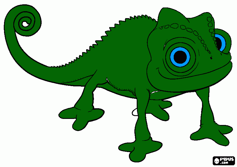 es una mascota de rapunzel es  color verde q es la rana para colorear