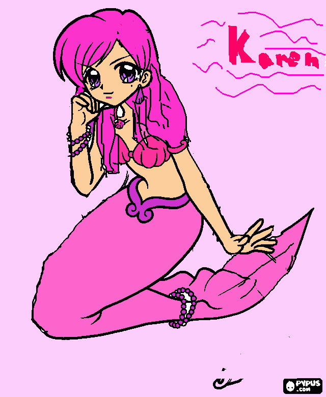 es una princesa sirena de una serie pichi pichi pith se llama karen y le he cambiado el luck era violeta i aora es rosa para colorear