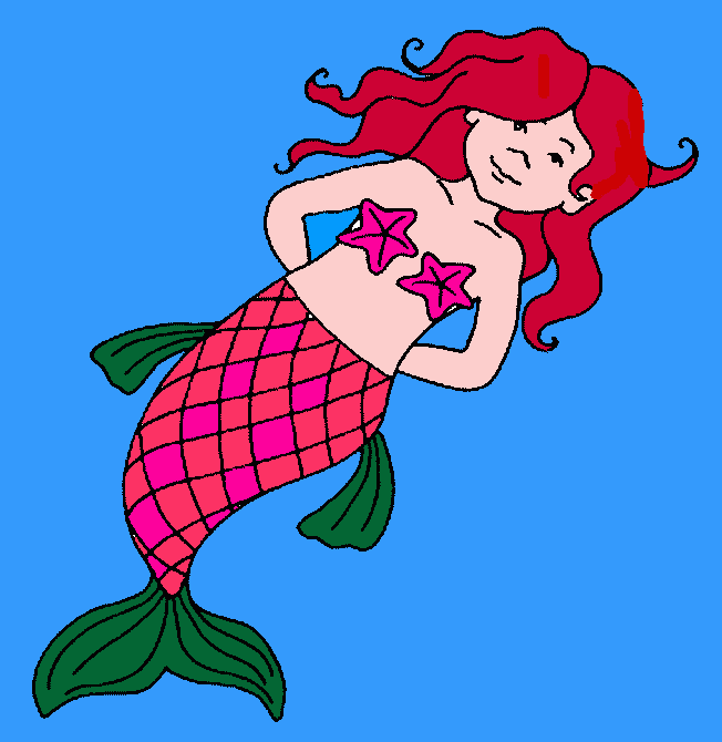 es una sirena con pelo rojo para colorear