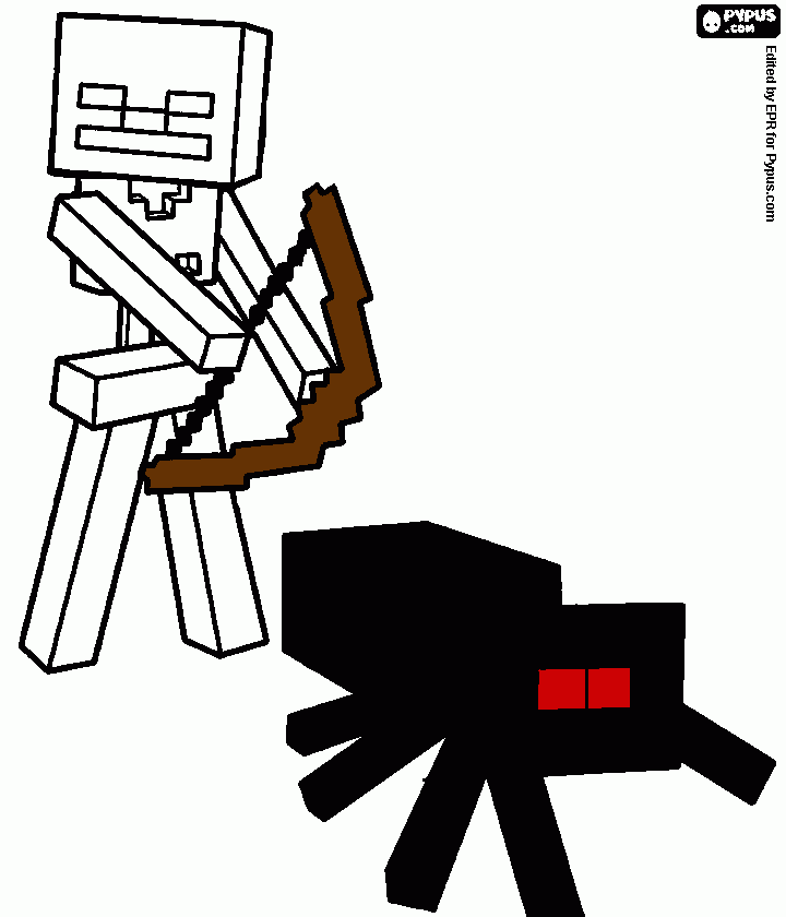 esqueleto y araña de minecraf para colorear