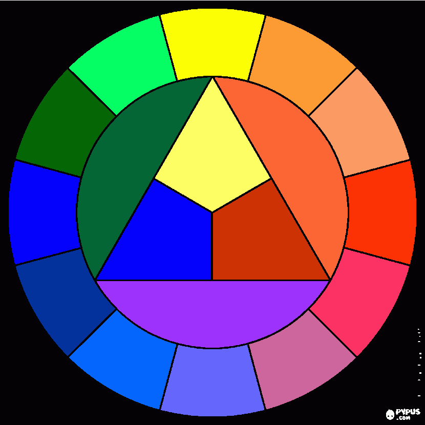 ESQUEMA CROMATICO, TRIANGULO EQUILATERO. para colorear