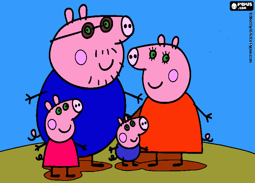  ESTE DIBUJO DE PEPPA PIG Y SU FAMILIA SON DEL MISMO COLOR PERO LA ROPA NOO para colorear