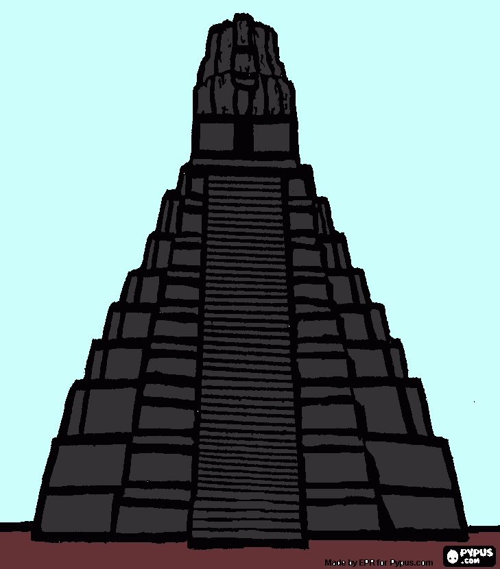 Este dibujo es la ruina del "GRAN JAGUAR" la mas grande de Tikal Guatemala para colorear