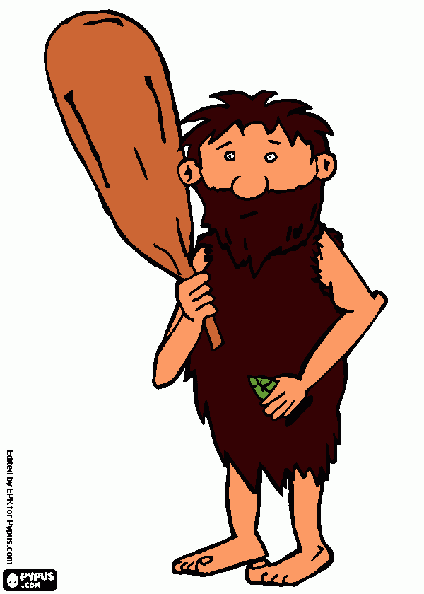 este es el Hombre prehistórico con un garrote en el hombro para colorear