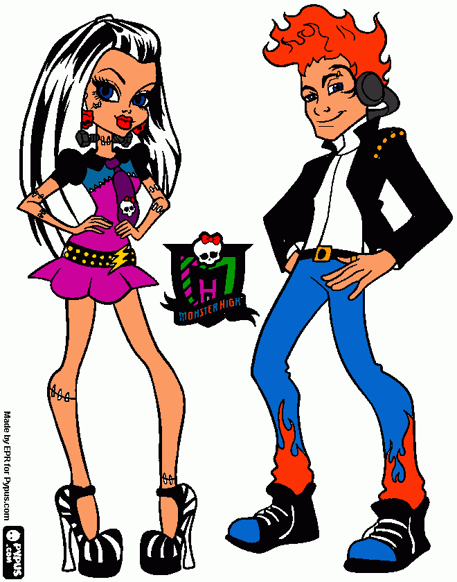 estos son frankie stain y hold hyde una pareja de monster high para colorear
