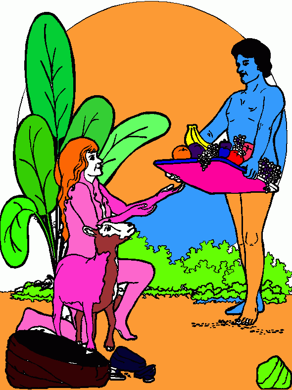 eva y adan en el eden para colorear