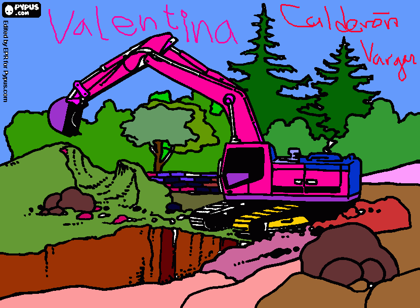 excavadora rosa de vale para colorear