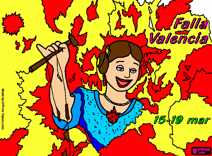 fallera quemandose para colorear