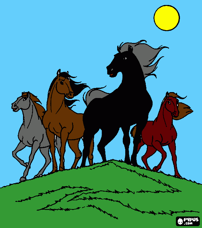 familia de caballos con un semental negro para colorear