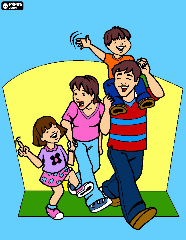 familia de paseo para colorear