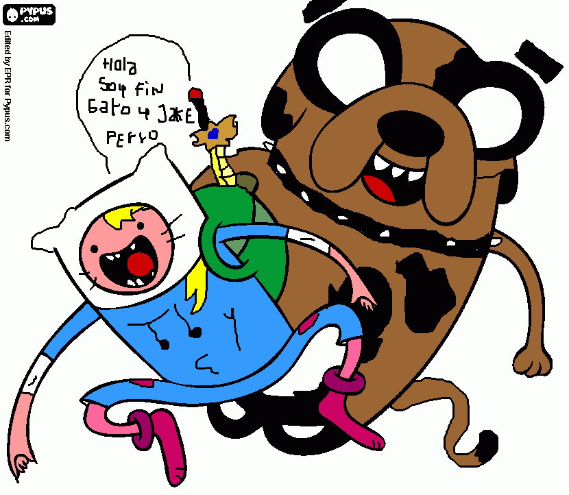 fin gato y jake perro para colorear