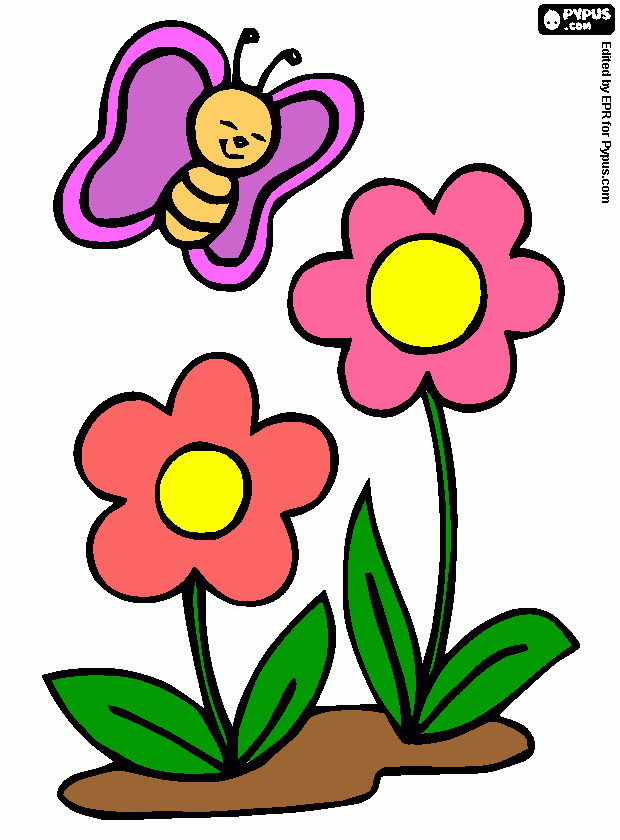 flor y mariposa 2 para colorear