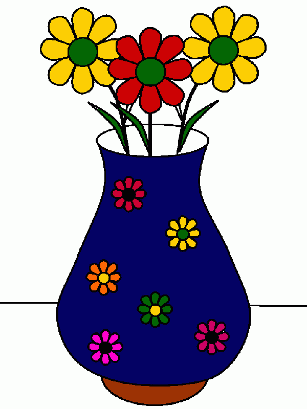 Florero azul con flores para colorear