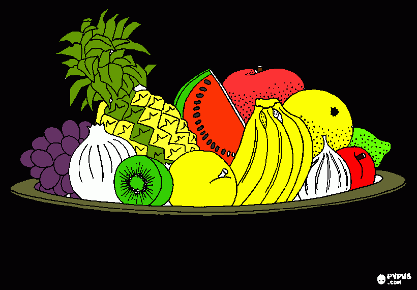 frutas en una fuente para colorear