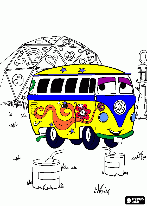 furgo camper hippie para colorear