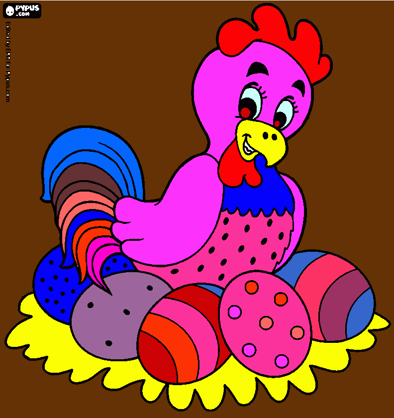Gallinita con huevos para colorear