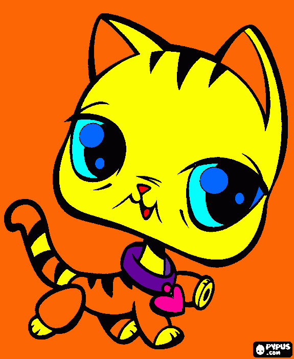 gatito naranja y amarillo con rallas para colorear