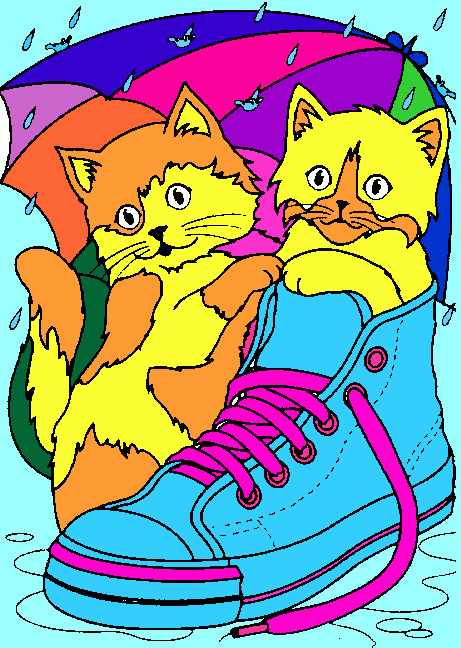 gatitos en un zapato para colorear