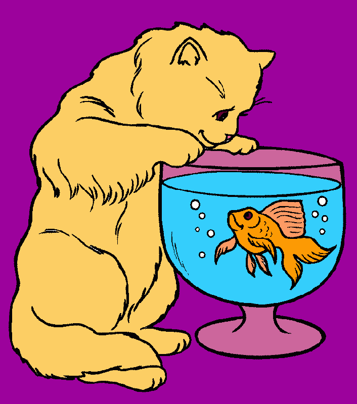 gato mirando a la pecera para colorear