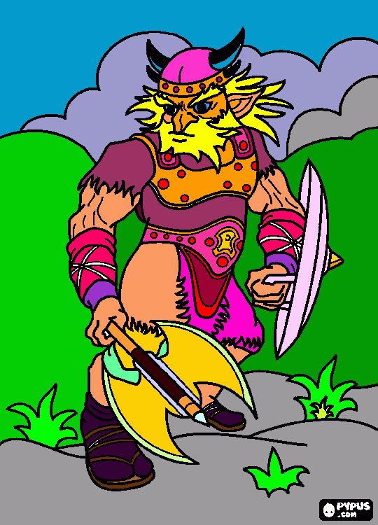 gnomo guerrero rosa para colorear