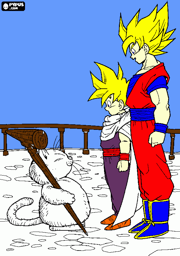 gocu y gohan con el maestro para colorear