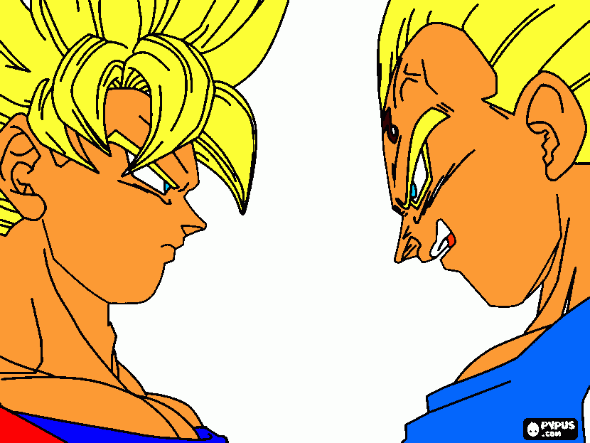 goku cara a cara con majin vegeta para colorear