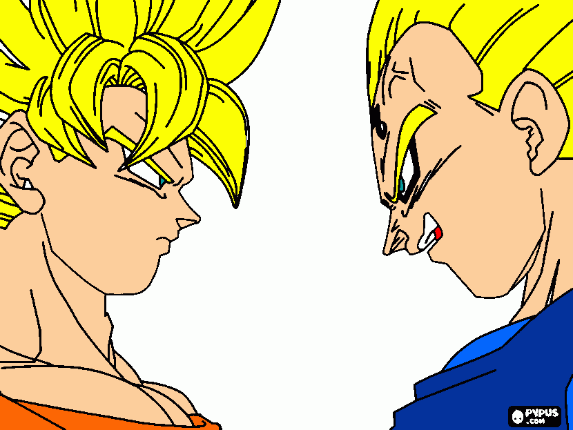 goku ssj 1 vs vegeta majin  para colorear
