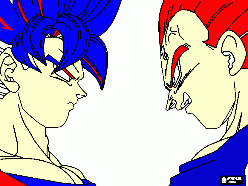 Goku Ssj Blue Vs Majin Vegeta SSJ God para colorear